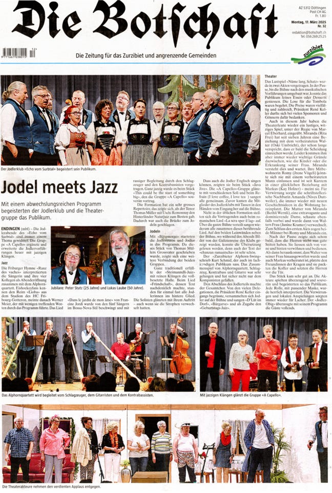 Die Botschaft: Endinger Jodlerobig 2025, Jodel meets Jazz